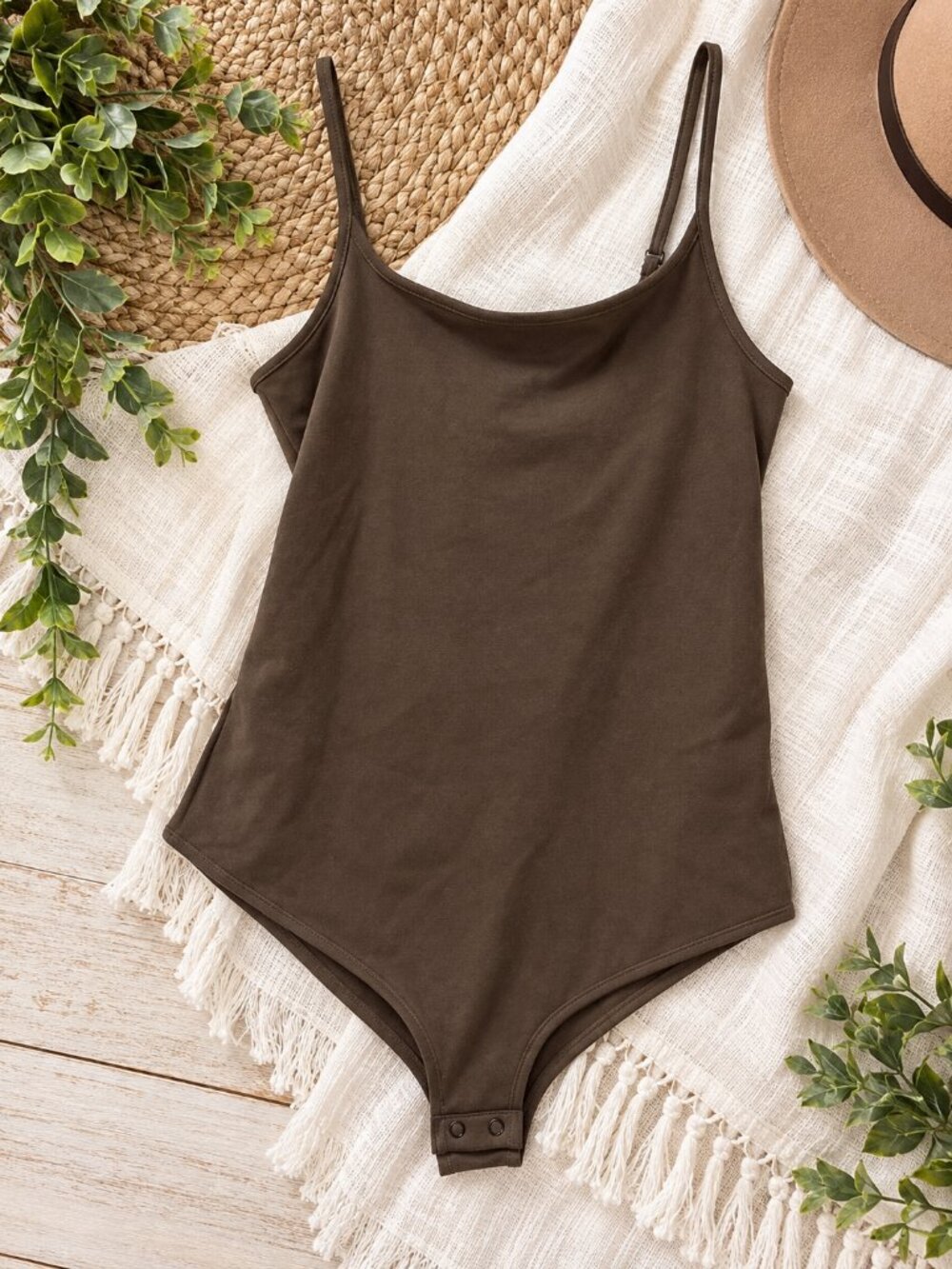 Wild Fable Butter Bliss Brown Thong Bodysuit Cami Size L NWOT